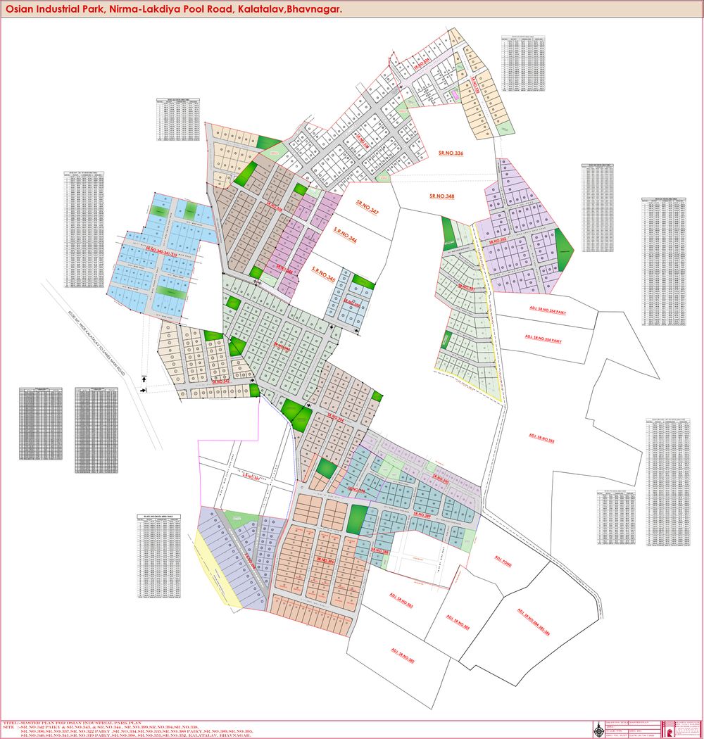 Master plan of Ocean Industrial Park: colour-coded sectors of plots, internal roads and common plots