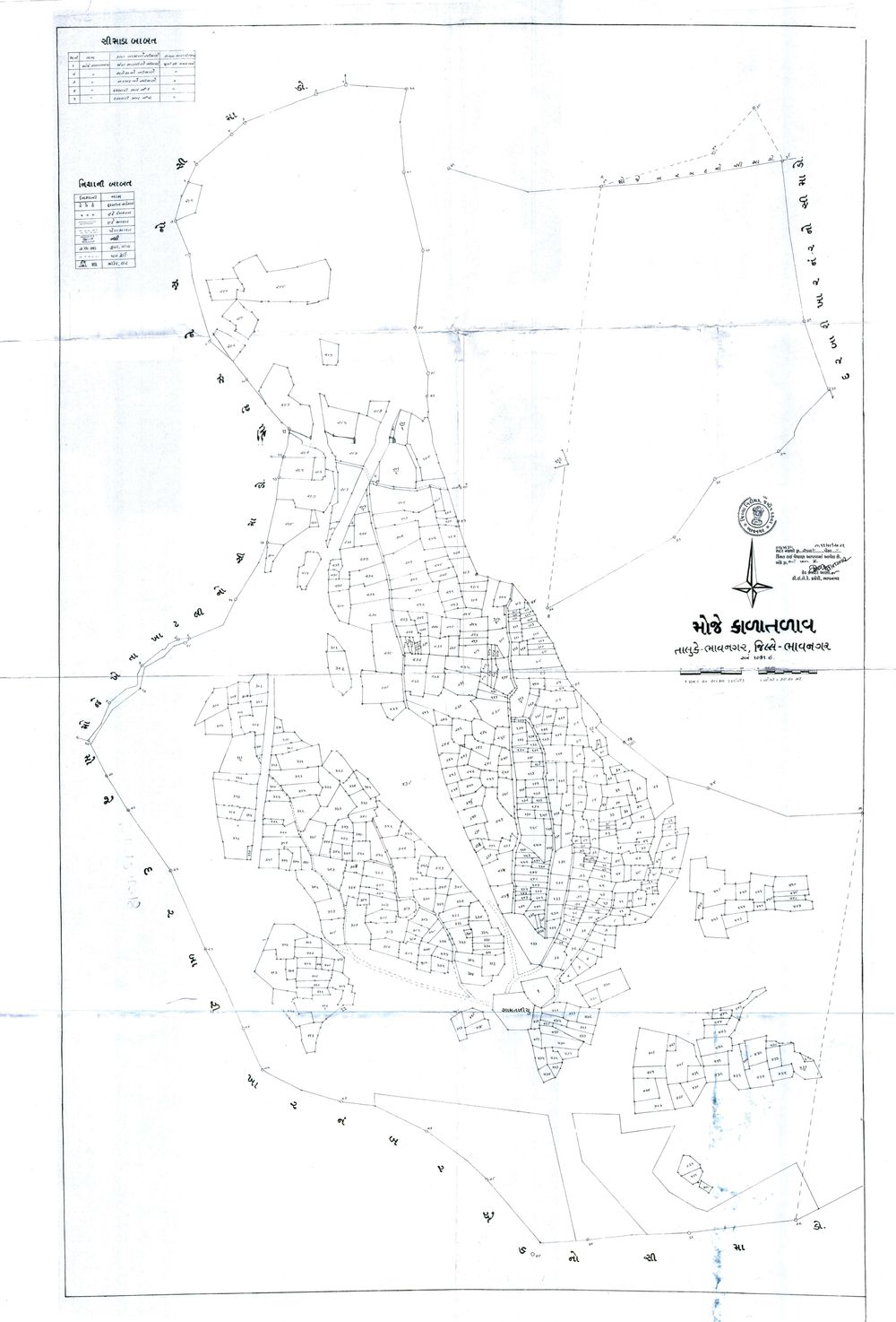 Scanned revenue village map of Kalatalav, Bhavnagar taluka, showing every survey number